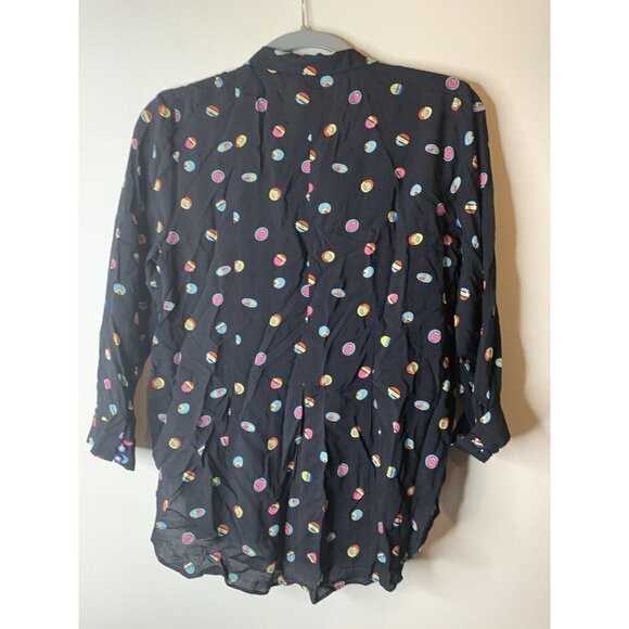 Anthropologie 13 Of 52 Conversations Long Sleeve Button Print Blouse V Neck Sz 6 - Picture 6 of 8